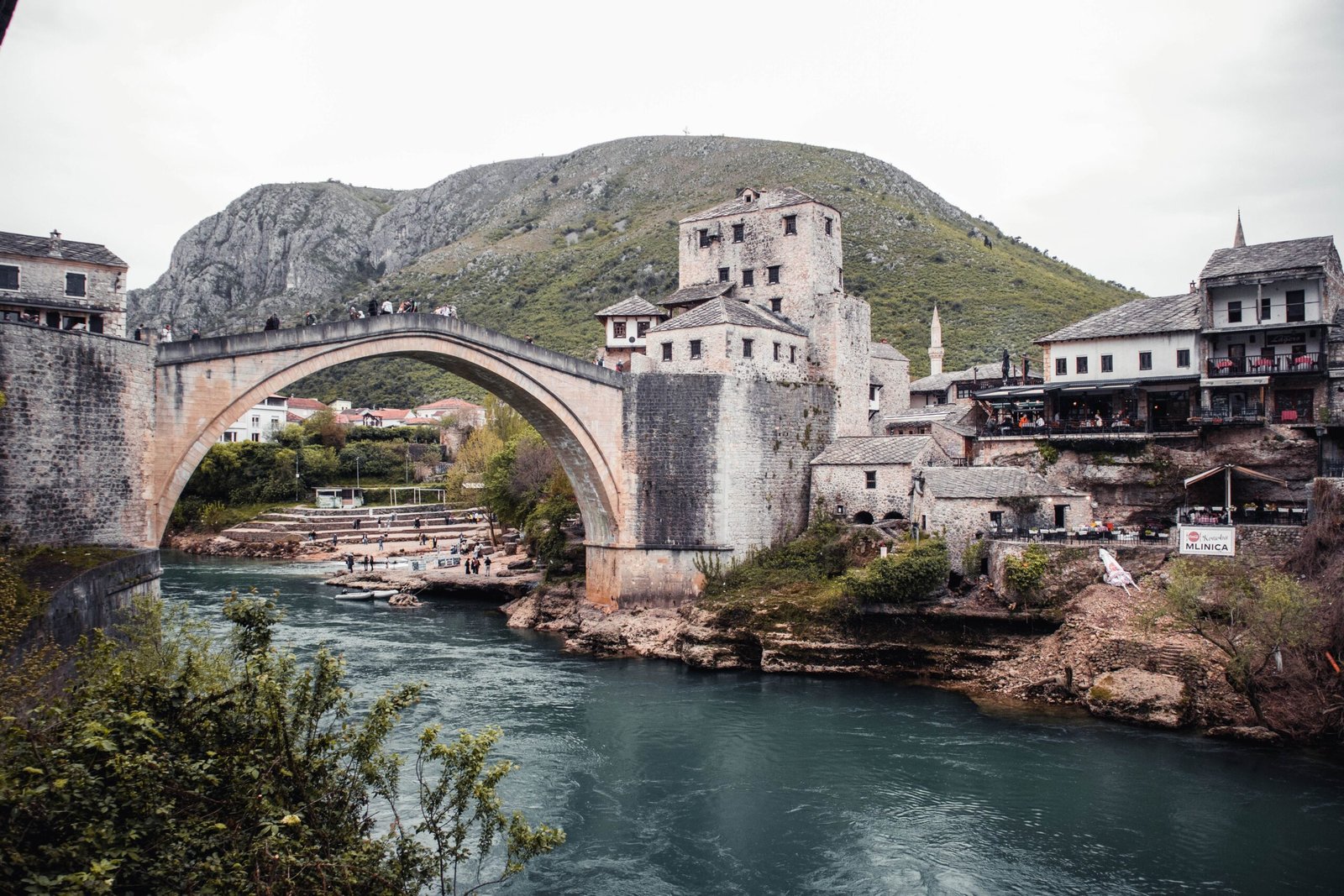The historic Stari Most bridge in Mostar, Bosnia and Herzegovina, over the Neretva River